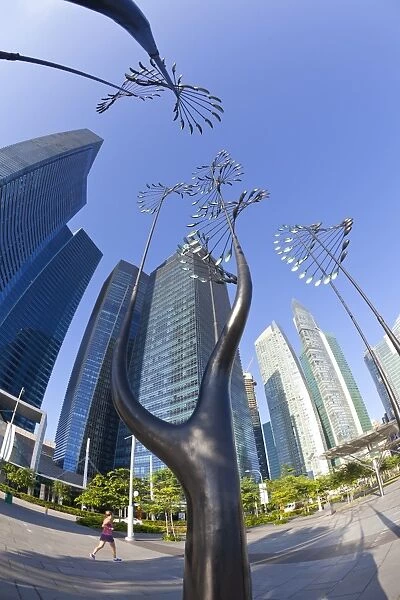 Skyscrapers of the Financial Centre and modern sculptures, Singapore, Southeast Asia, Asia