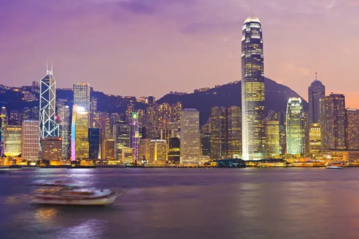 Framed Print : The skyscrapers of Hong Kong Island illuminated at sunset across Victoria Harbour, Two International Finance Centre tower (2IFC), on the right, Hong Kong, China, Asia Framed Print : The skyscrapers of Hong Kong Island illuminated at sunset across Victoria Harbour, Two International Finance Centre tower (2IFC), on the right, Hong Kong, China, Asia