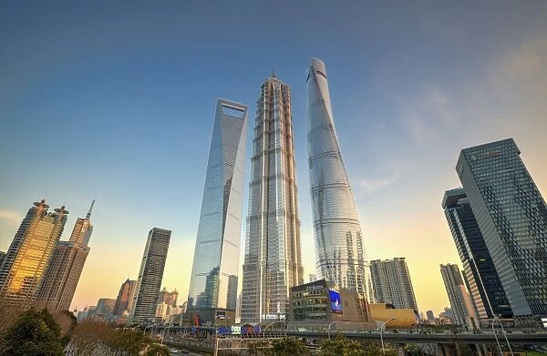 Skyscrapers of Lujiazui, Shanghai World Financial Center, Jin Mao Tower and Shanghai Tower
