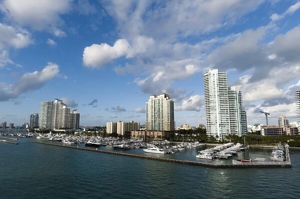 Skyscrapers and marina, South Beach, Miami Beach, Florida, United States of America
