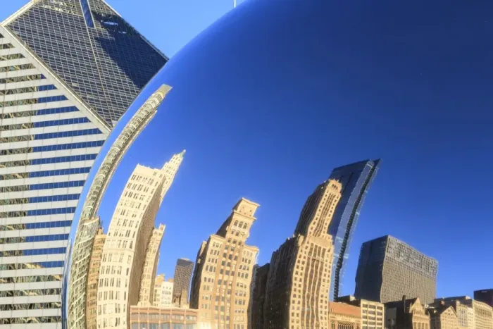 Framed Print : Skyscrapers reflecting in the Cloud Gate sculpture, Millennium Park, Chicago, Illinois, United States of America, North America Framed Print : Skyscrapers reflecting in the Cloud Gate sculpture, Millennium Park, Chicago, Illinois, United States of America, North America
