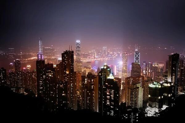 Skyscrapers of Wan Chai at night, Hong Kong, China, Asia