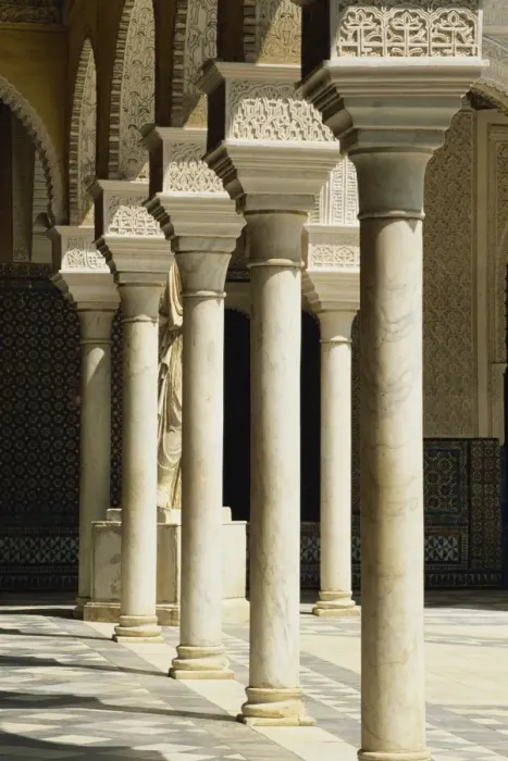 Framed Print : Slender pillars of the Patio Principal showing Mudejar carving Framed Print : Slender pillars of the Patio Principal showing Mudejar carving