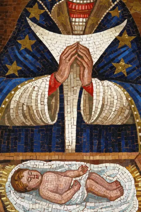 Framed Print : Detail of Slovenian Virgin mosaic, Annunciation Basilica, Nazareth, Galilee, Israel