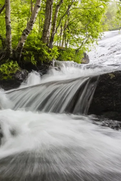 Framed Print : Slow shutter speed to create silky waterfall, Hellemoboten, Norway, Scandinavia, Europe