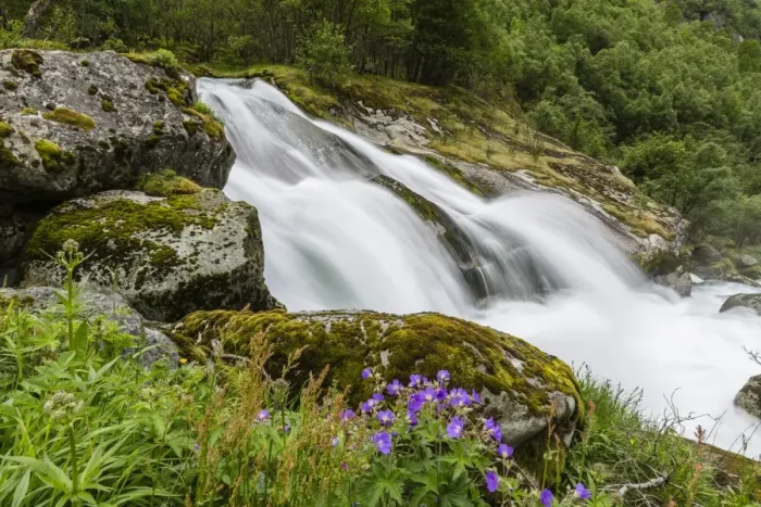 Framed Print : Slow shutter speed silky water of the Olden River as it flows along Briksdalen, Olden, Nordfjord, Norway, Scandinavia, Europe Framed Print : Slow shutter speed silky water of the Olden River as it flows along Briksdalen, Olden, Nordfjord, Norway, Scandinavia, Europe