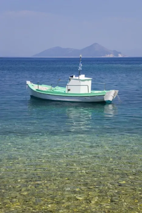 Framed Print : Small boat anchored offshore, the island of Atokos visible on horizon, Kioni, Ithaca (Ithaki), Ionian Islands, Greece Framed Print : Small boat anchored offshore, the island of Atokos visible on horizon, Kioni, Ithaca (Ithaki), Ionian Islands, Greece