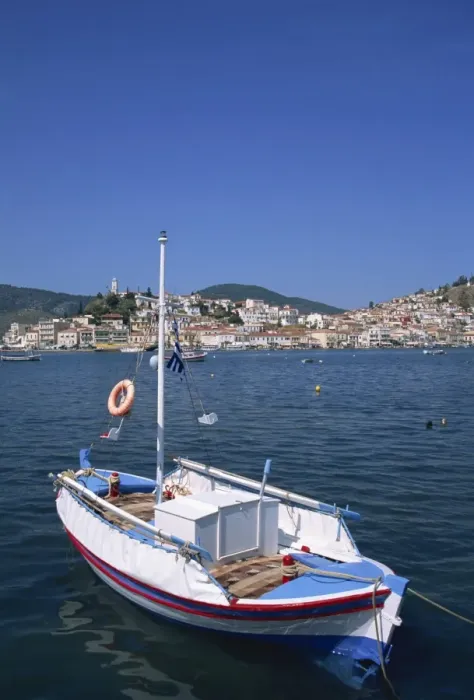 Framed Print : Small boat in harbour on Poros Framed Print : Small boat in harbour on Poros