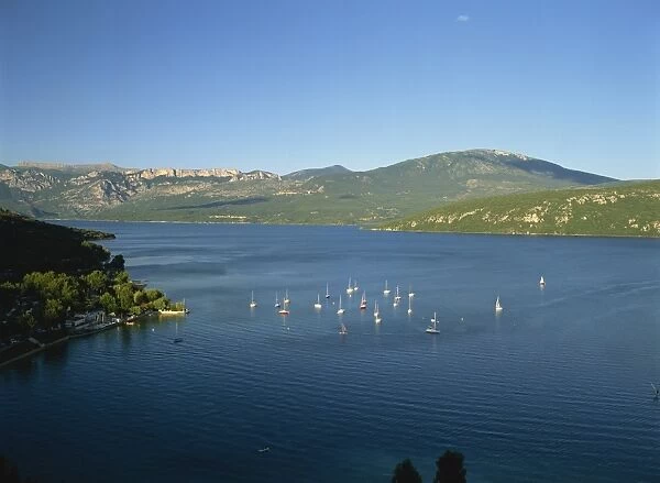 Small boats on the Lac de Ste Croix near Gorges du Verdon in the Alpes de Haute Provence