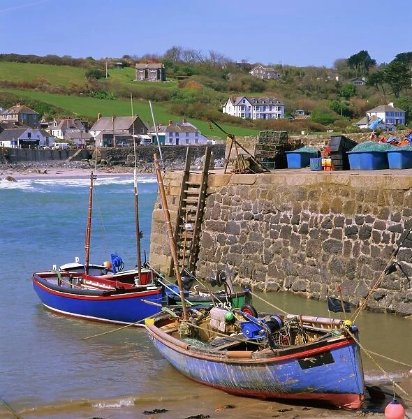 Small boats by the quayside, Coverack, Cornwall, England, UK