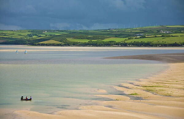 Small boats in the River Camel estuary near the Town bar sand bar, Padstow