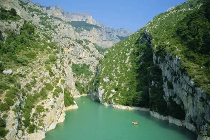 Framed Print : Small boats in the river, Grand Canyon du Verdon (Gorges du Verdon), Alpes-de-Haute Provence