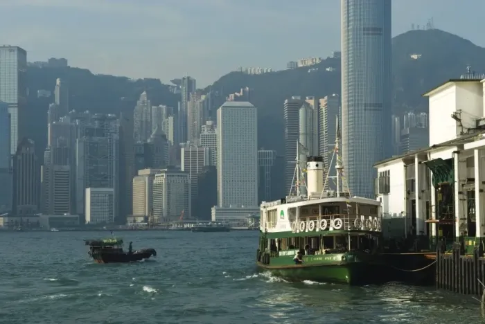 Framed Print : Small fishing boat and Star Ferry, Victoria Harbour, Hong Kong, China, Asia