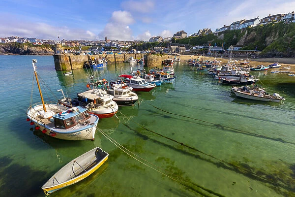 Small fishing boats, Newquay Harbour, Newquay, Cornwall, England, United Kingdom, Europe