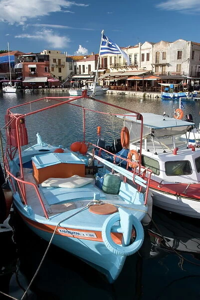Small fishing boats, Old Venetian harbor, Rethymno, Crete, Greek Islands, Greece, Europe