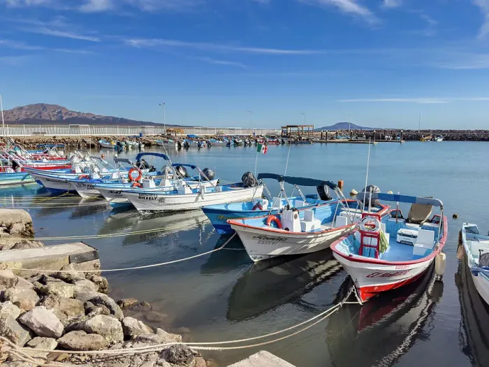 Framed Print : Small fishing boats (pangas) in the inner harbor in Loreto, Baja California Sur, Sea of Cortez, Mexico, North America Framed Print : Small fishing boats (pangas) in the inner harbor in Loreto, Baja California Sur, Sea of Cortez, Mexico, North America