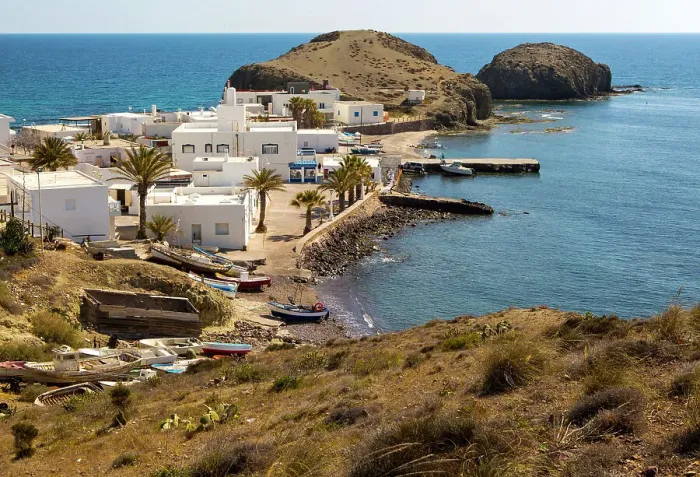 Framed Print : Small fishing village of Isleta del Moro, Cabo de Gata natural park, Almeria, Andalusia, Spain, Europe Framed Print : Small fishing village of Isleta del Moro, Cabo de Gata natural park, Almeria, Andalusia, Spain, Europe