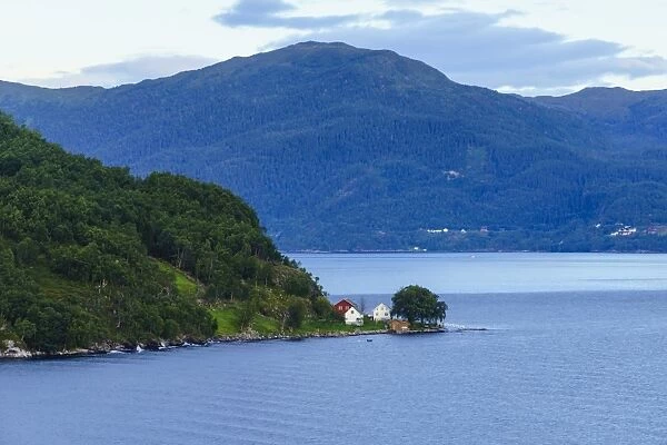 Small houses on Storfjord (Storfjorden), Norway, Scandinavia, Europe