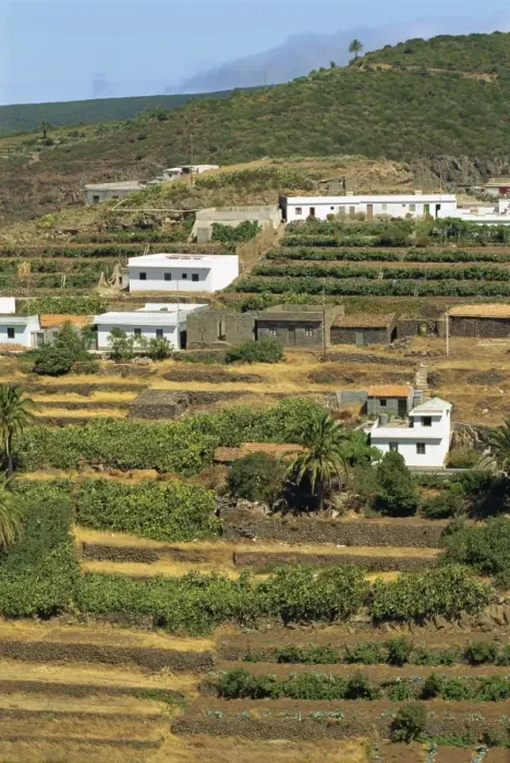 Framed Print : Small houses and terraced fields near Las Hayas in the southeast of La Gomera