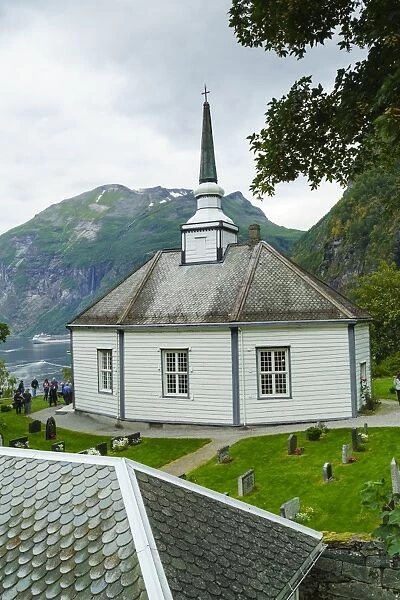 Small octagonal church in the village of Geiranger, Norway, Scandinavia, Europe