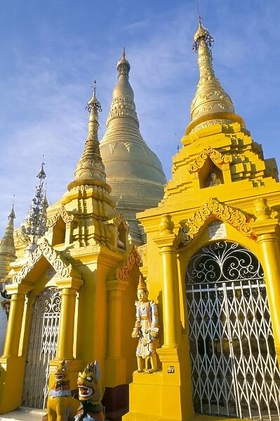 Small pagodas surrounding the main Shwedagon Pagoda, Yangon (Rangoon), Myanmar (Burma)