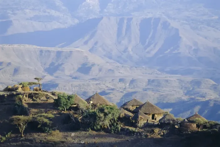 Framed Print : Small settlement in the Lasta Valley, Abyssinian Highlands, Wollo, Ethiopia Framed Print : Small settlement in the Lasta Valley, Abyssinian Highlands, Wollo, Ethiopia