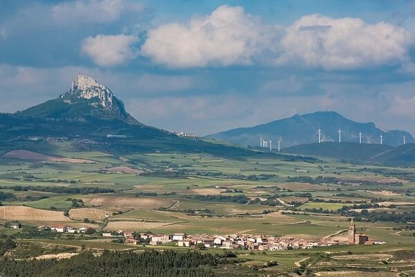 Small village in La Rioja with the Sierra de Cantabria mountains near Laguardia, La Rioja
