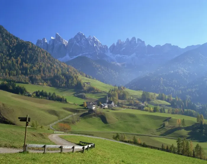 Framed Print : Small village of St. Magdalena in the Villnoss Valley, in the Dolomites Framed Print : Small village of St. Magdalena in the Villnoss Valley, in the Dolomites