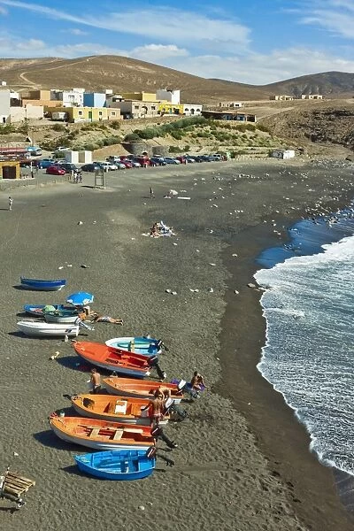 Small west coast black sand beach resort, popular for its caves and cliff walk, Ajuy, Pajara, Fuerteventura, Canary Islands, Spain, Atlantic, Europe