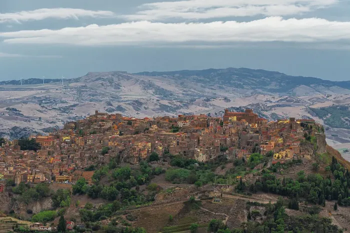 Framed Print : The small wonderful town of Calascibetta on top of a rocky hill in the Sicilian countryside, Enna province, Sicily, Italy, Mediterranean, Europe Framed Print : The small wonderful town of Calascibetta on top of a rocky hill in the Sicilian countryside, Enna province, Sicily, Italy, Mediterranean, Europe