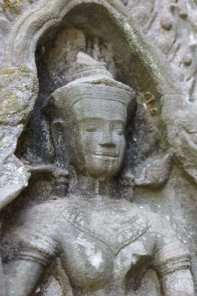 A smiling face, Ta Prohm, Angkor, UNESCO World Heritage Site, Cambodia, Indochina, Southeast Asia, Asia