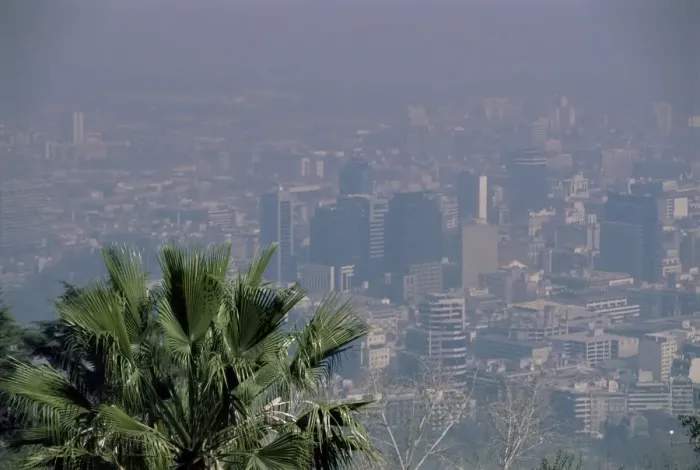 Framed Print : Smog hangs over city, Santiago, Chile, South America Framed Print : Smog hangs over city, Santiago, Chile, South America