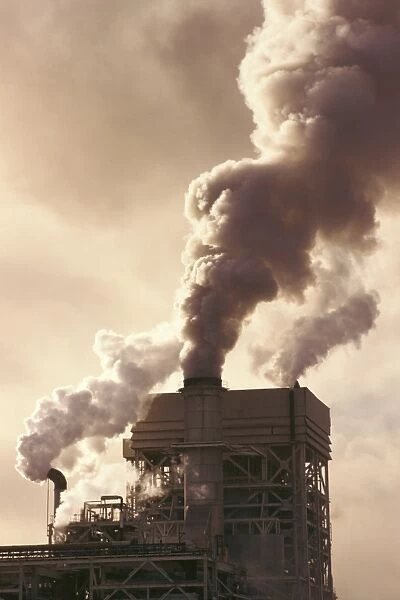 Smoke billowing from a pulp and paper mill at Jari in Amazonas, Brazil, South America