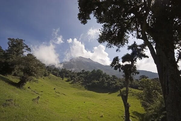 Smoke rises from the active crater of Tungurahua Volcano that threatens the nearby town of Banos