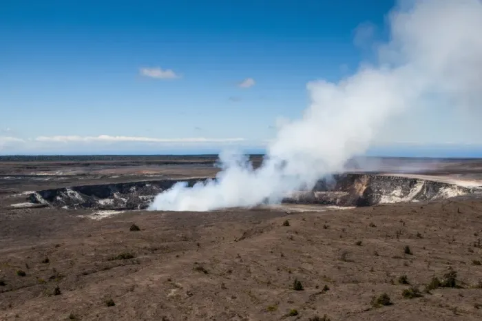 Framed Print : Smoking Kilauea Summit Lava Lake in the Hawaii Volcanoes National Park, UNESCO World Heritage Site, Big Island, Hawaii, United States of America, Pacific