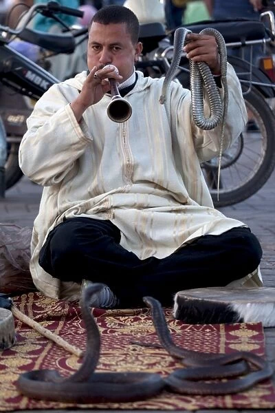 Snake charmer, Place Jemaa El Fna, Marrakesh, Morocco, North Africa, Africa
