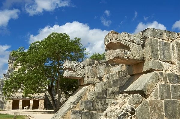 The snakes head in ancient Mayan ruins, Chichen Itza, UNESCO World Heritage Site