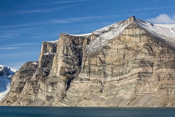 Snow-capped mountains and steep cliffs of Icy Arm, Baffin Island, Nunavut, Canada, North America