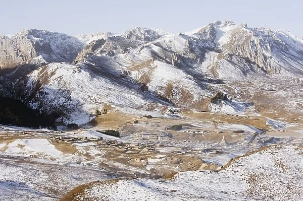 Snow capped mountains surrounding Langmusi town, on borders of Gansu and Sichuan Provinces