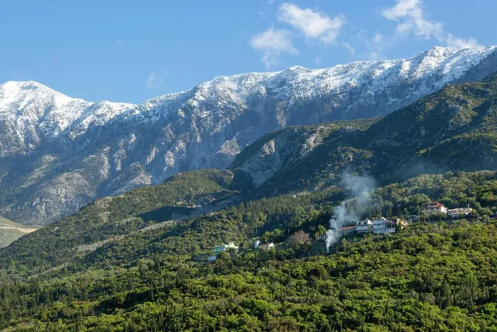 Framed Print : Snow capped peaks including Mount Cika rising above hillside village, Palase, near Dhermi, Albania, Europe Framed Print : Snow capped peaks including Mount Cika rising above hillside village, Palase, near Dhermi, Albania, Europe