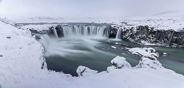 Snow covered Godafoss waterfall in northern Iceland, Polar Regions