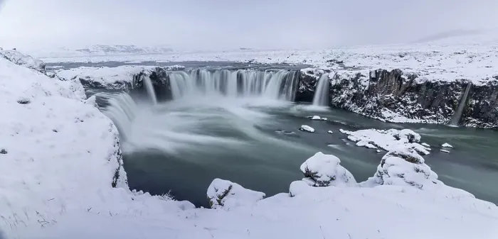 Framed Print : Snow covered Godafoss waterfall in northern Iceland, Polar Regions Framed Print : Snow covered Godafoss waterfall in northern Iceland, Polar Regions