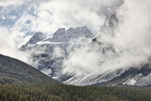 Snow-covered mountains among the clouds, Banff National Park, UNESCO World Heritage Site, Alberta, Canada, North America