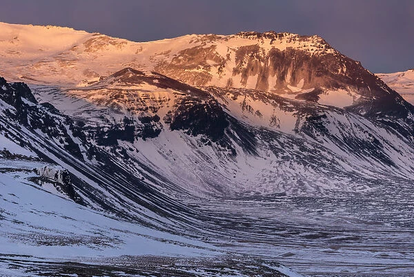 Snow covered mountains in March evening sunlight, Snaefellsnes Peninsula, Iceland