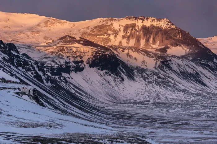 Framed Print : Snow covered mountains in March evening sunlight, Snaefellsnes Peninsula, Iceland Framed Print : Snow covered mountains in March evening sunlight, Snaefellsnes Peninsula, Iceland