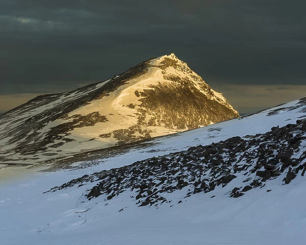 Snow covered mountains in March evening sunlight, Snaefellsnes Peninsula, Iceland