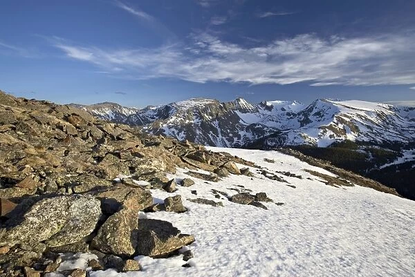 Snow-covered mountains in the spring from Trail Ridge Road, Rocky Mountain National Park