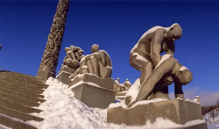 Framed Print : Snow covered statue in winter