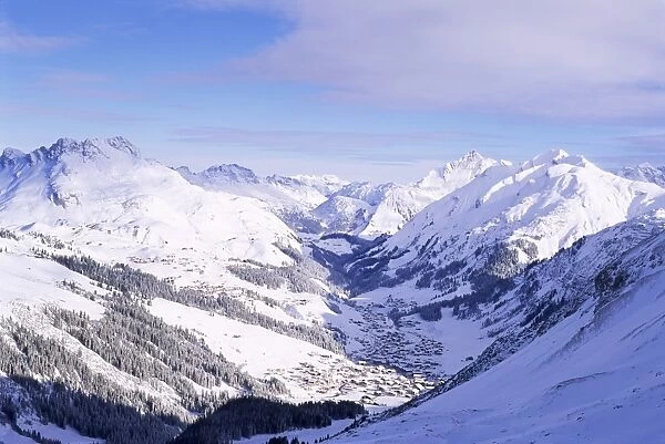 Snow-covered valley and ski resort town of Lech, Austrian Alps, Lech, Arlberg