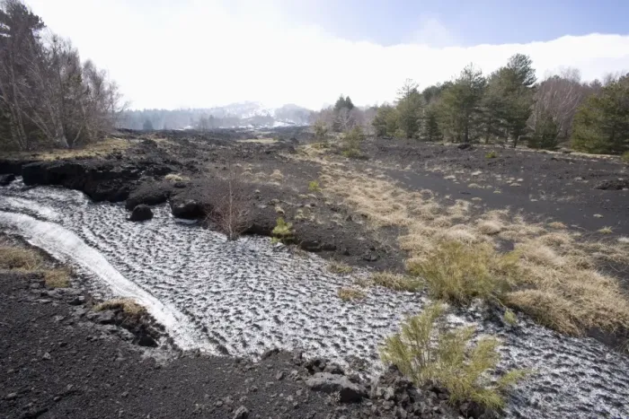 Framed Print : Snow, lava flow